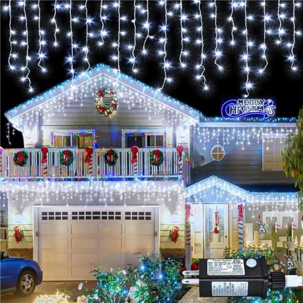 White Christmas Lights Outdoor - 33ft 400 LED Icicle Lights for Outside House